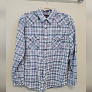 Pendleton Light Blue, White & Brown Plaid Button-Down Shirt